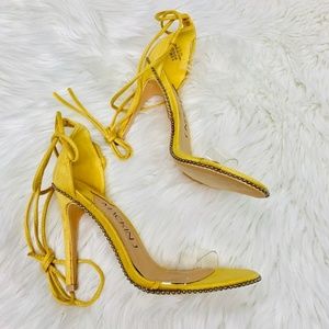 Mackin J Shoes - Yellow Tie Up Studded Stillettos 🆕 Mackin J Shoes - Yellow Tie Up Studded Stillettos 🆕